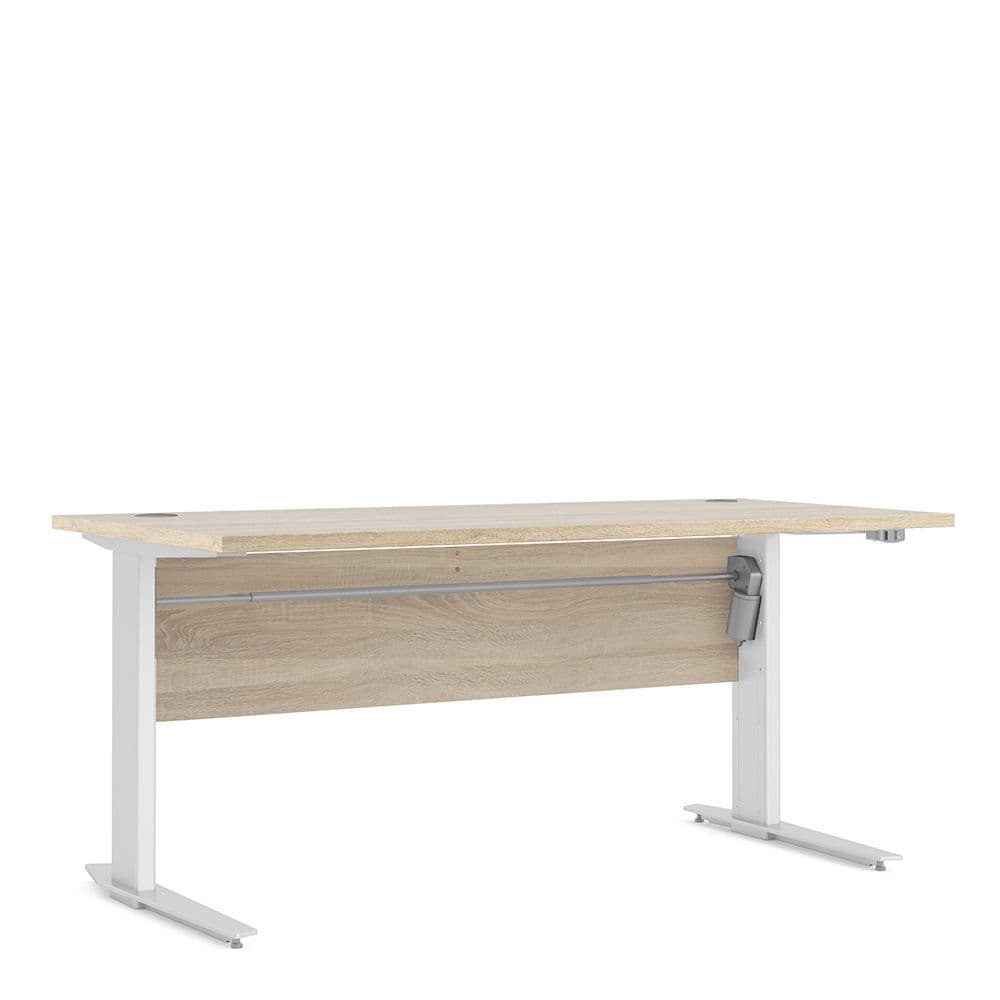 Business Pro Desk 150 cm in Oak with Height adjustable legs with electric control in White